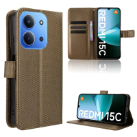 เคสฝาพับ, สำหรับ Xiaomi Redmi 15C 4G, สไตล์กระเป๋าสตางค์, ทำจากหนัง PU, ฝาหลัง, เหมาะสำหรับโทรศัพท์ 