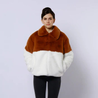 FOLOBE Women's Winter Jacket Spliced Color Faux Fox Fur Coat For Women Thick Fur Jackets Outerwear Slim Teddy Coat