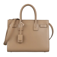 【YSL】YSL SAINT LAURENT SAC DE JOUR LOGO小牛皮開風琴手提斜背包(餅乾棕)