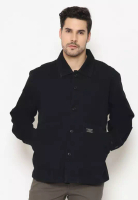 Police Denim POLICE Kemeja Polos Semi Jaket Blue Black Regular Fit Lengan Panjang Pria