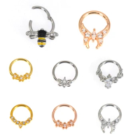 1Pc 100% Surgical Steel Piercing High Quality CZ Zircon Nose Rings Earrings 8/10mm Body Jewelry 16GSteel Nose Septum Piercings