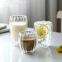 Stripe Double Wall High Borosilicate Glass Mug Heat Resistant Tea Milk Juice Coffee Water Cup Whisky Espresso Coffee