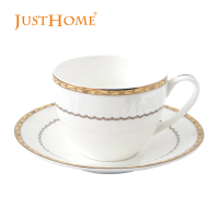 【Just Home】花語晨香骨瓷咖啡杯盤組250ml(杯 咖啡杯 杯盤)