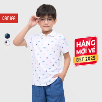 Áo polo trắng bé trai CANIFA in hoạ tiết 2TP25S003