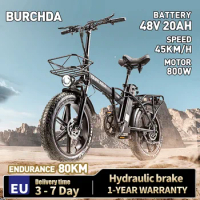 BURCHDA R8PRO 800W45KM/H 20 Inch Foldable Electric Bicycle 48V20AH Lithium Assisted Ebike 4.0 Fatbike Electric Bike for adults
