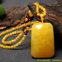 Natural Amber Beeswax Pendant Baltic Gold oil yellow Honey Beeswax Safe Card Pendant Men's and Women's Buddha Bead Necklace