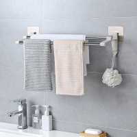 浴室毛巾架 浴室免打孔毛巾架衛生間雙桿浴巾架掛架不銹鋼掛鉤廁所壁掛置物架『XY13451』