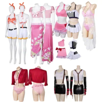 Aerith Cosplay Bikini Swimsuit Costume Game Final Cos Fantasy VII Rebirth Printed Beach Skirt Set Halloween Carnival Party Suit