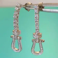 Custom Solid 10K White Gold Women Drop Earrings U Tassels Moissanite Diamonds Wedding Party Engagement Anniversary Earrings Gift