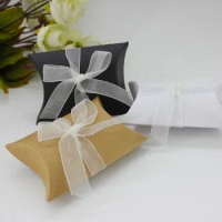 Wedding Party Gift Boxes 50pcs Kraft Pillow Shape Wedding Favor white/brown/black Candy Box Wholesale Festive Party Supplies