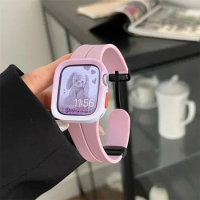 Magnetic Silicone Strap For Apple Watch Band 44mm 45mm 49mm 40mm 41mm Bracelet iWatch Ultra2 9 7 8 se 6 5 4 3 2 Gradient Case
