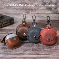 Vintage Retro Leather Case for Samsung Galaxy Buds Live/Buds Pro Genuine Leather Protective Headphone Cover Keychain Accessories