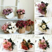 Artificial Silk Bouquet 5 Heads Peony Flowers 30*8cm Wedding Flowers Home Office Party Restaurant Decoration
