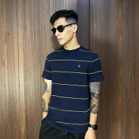 美國百分百【全新真品】Calvin Klein 短袖 棉質 休閒 T恤 CK 上衣 logo 短T 條紋 深藍 CJ67