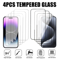 4Pcs Full Tempered Glass For Apple iPhone 15 14 Plus 13 12 Mini 11 Pro Max Screen Protector iPhone X XR XS Max Protective Film