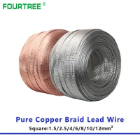 1M Pure Copper Tinned Braid Lead Wire High Flexibility Bare Ground Cable Flat Conductive Tape Square1.5 -12mm2