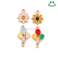Balloon Charms Lucky Flower Charms for Jewelry making 15mm 10pcs Enamel Charms Pendants Metal Charms Gold Charms for Bracelets