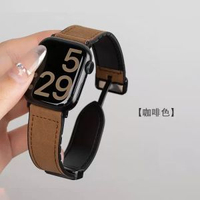 全城熱賣 - 新款瘋馬皮矽膠磁吸iwatch錶帶適用蘋果手錶applewatch s10/9運動【淺棕色】瘋馬皮磁吸扣適配iWatch 1/2/3 38mm