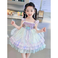 Girls Mermaid Ariel Cosplay Costume Blue Sequin Puffy Dress Children's Summer Lolita Birthday Prince