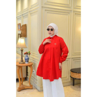Derisa Tunik Katun Jepang Polos Full Kancing || Kemeja Wanita Polos Tunik Lengan Panjang