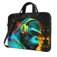 Laptop Bag Gorilla Wearing Headphones Briefcase Bag Hip Hop Portable 13 14 15 Funny Computer Bag For Macbook Air Pro Asus