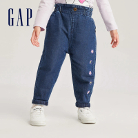【GAP】女幼童裝 純棉鬆緊錐形牛仔褲-深藍色(811042)