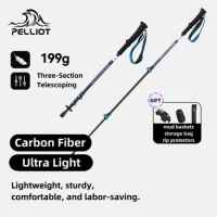 2Pcs Trekking Pole Carbon Fiber Pelliot Ultralight 3-sections Adjustable Hiking Walking Sticks Telescopic Climbing Trekking Pole