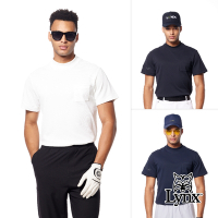 【Lynx Golf】首爾高桿風格！男款合身版日本進口面料吸汗速乾格紋胸袋設計短袖圓領POLO衫/高爾夫球衫(三色)