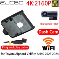 ZJCGO 4K DVR Dash Cam Wifi Front Rear Camera 24h Monitor for Toyota Alphard Vellfire AH40 2023 2024