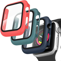 Tempered Glass+Cover For Apple watch Case 45mm 41mm 44mm 40mm 42mm Screen Protector Apple Watch Accessories serie 9 4 5 6 SE 7 8