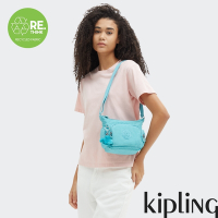 『牛角包』Kipling 質感湖水綠小巧多層側背包-GABBIE MINI