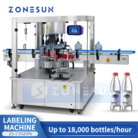 ZONESUN Automatic Round Cylindrical Bottles Labeling Machine ZS-CYGDP6 Self Adhesive Labels Mineral Water Beverages Packaging