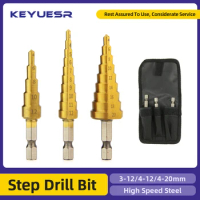 3-12 4-12 4-20mm HSS Titanium Step Drill Bit Conical Stage Drill For Metal Wood High Speed Inch Stepped Drill Set Power Tools