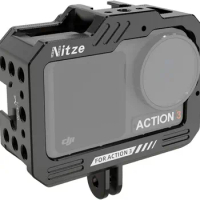 Nitze DJI Osmo Action 3 Camera Cage Built-in Magnetic Quick Release Adapter and Cold Shoes, Protective Case