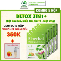 COMBO 5 Bột Rau DETOX 3in1+ Eherbal (Rau má, diếp cá, tía tô mix mật ong) - dễ uống, không đường- tặ