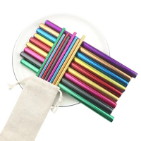 Reusable Metal Drinking Straws 304 Stainless Steel Sturdy Bent Straight Drinks Straw with Cleaning Brush Bar Party Accessory