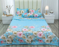 Bộ ga gối 3 món 1m4x2m,1m5x2m,1m6x2m poly cotton,MẪU HOA TRÀ XANH