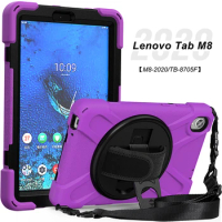 Kids Safe Silicone Case for Lenovo Tab M8 2020 TB-8705F TB-8705N Shockproof Cover with Shoulder Strap and Kickstand