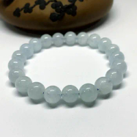 Women Bracelet Nature Aquamarines 11 mm Round beads 19 cm Girl Men Bangle Nature Color Stone Not Glass Not Men Made
