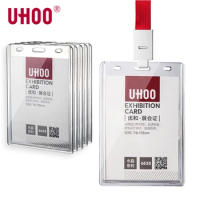 Uhoo 6628 Large Size Acrylic Vertical Id Sign Plastic Card Holder Name Tag Name Badge Holder With Lanyard Neck Id Card Badge
