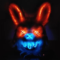 1pc Random Shipment LED Glowing Bunny Mask Scary Bloody Killer Neon Horror Rabbit Mask Halloween Masquerade Dance Party Props
