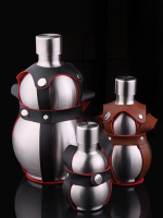 304不鏽鋼葫蘆酒壺 戶外便攜酒葫蘆水壺背帶皮套 加厚不鏽鋼酒壺
