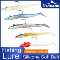 FLYSAND Soft Lure Bait Silicone 11cm19g/16cm34g Jig Fish Head Sinking Fishing Lure Fresh Salt Water Natural Live Vivid Body