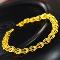 Pure 18K 999 Yellow Gold color Bracelets for Women Classic Wedding Chain &amp; Link Bracelets Christmas Gifts Jewelry Never Fade
