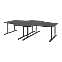 BEKANT 書桌/工作桌組合, 黑色/實木貼皮 梣木/黑色