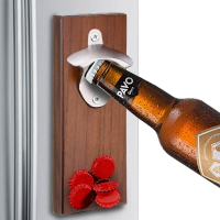楓林宜居 墻壁掛式木座啤酒開瓶器復古啟瓶器創意冰箱貼金屬磁鐵酒吧啟子