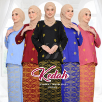 ZAIN Clothing Baju Kurung Kedah Bunga Tabur GOLD Tenun Asli Design Raya Collection 2026 Pilihan Semp