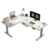 【Quality 聚家】電動升降桌 雙電機升降書桌 暖白色180x120x72~117公分(L型辦公桌/轉角桌/實木桌)