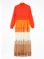 40898 One Size (45-75kg) Pleated Spring Heavy Industry Plus Size Color Matching Tassel Patchwork Lon