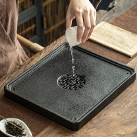 家用簡約黑陶方形陶瓷茶盤簡約儲水式蓄水盤功夫茶具茶壺排水托盤